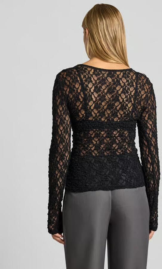 Pieces Slim Fit shirt met lange mouwen met ronde hals model 'HAZEL' - Foto 3