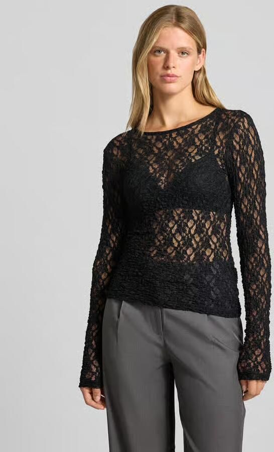 Pieces Slim Fit shirt met lange mouwen met ronde hals model 'HAZEL' - Foto 2