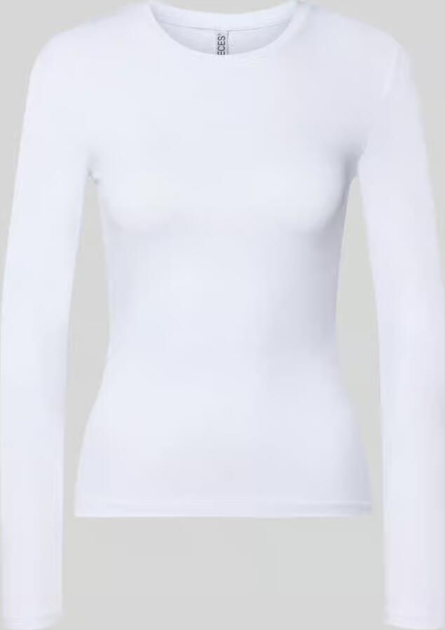 Pieces Slim Fit shirt met lange mouwen met ronde hals model 'LULA' - Foto 3