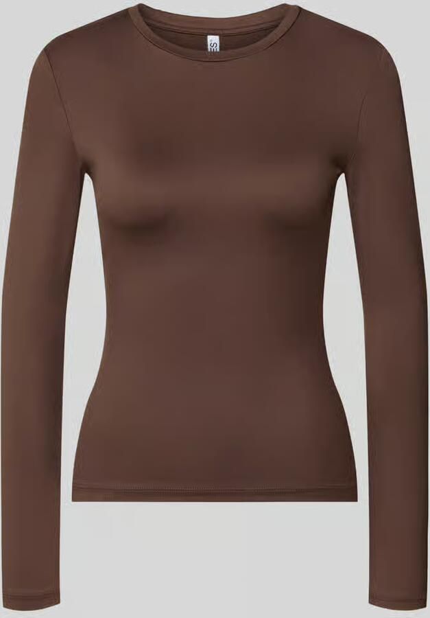Pieces Slim Fit shirt met lange mouwen met ronde hals model 'LULA'