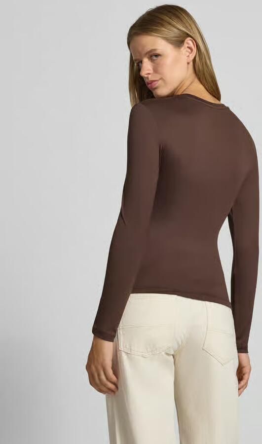 Pieces Slim Fit shirt met lange mouwen met ronde hals model 'LULA' - Foto 3
