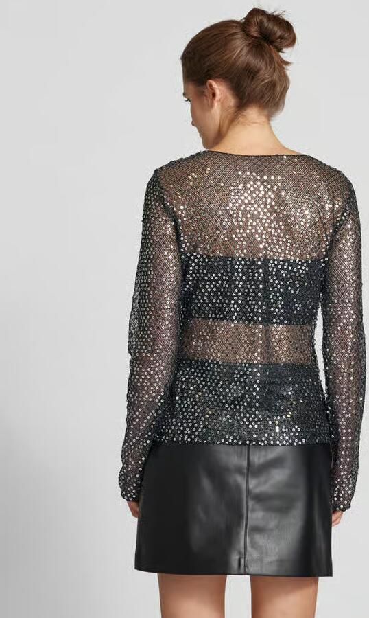Pieces Slim fit shirt met lange mouwen van halftransparante mesh model 'RISSI' - Foto 4