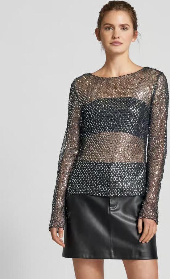 Pieces Slim fit shirt met lange mouwen van halftransparante mesh model 'RISSI' - Foto 3