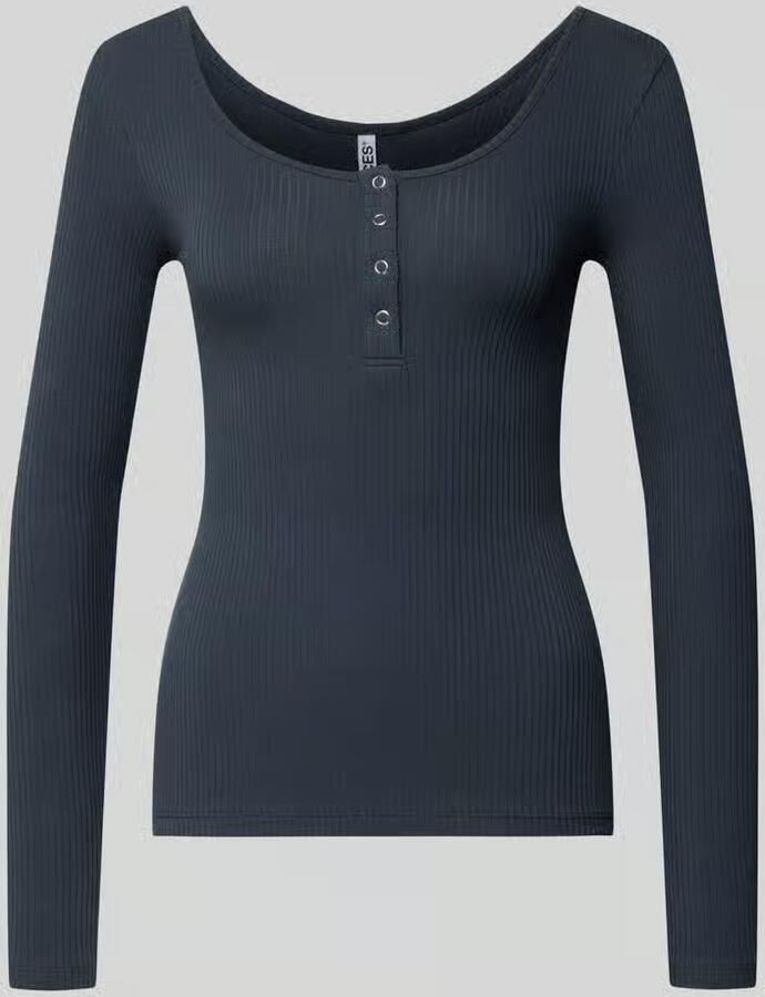 Pieces Slim fit shirt met lange mouwen van katoenmix model 'KITTE'