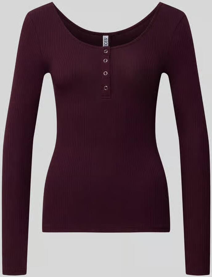Pieces Slim fit shirt met lange mouwen van katoenmix model 'KITTE'