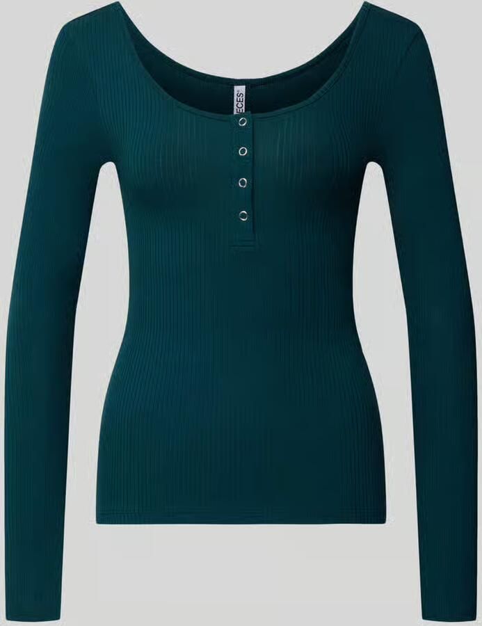 Pieces Slim fit shirt met lange mouwen van katoenmix model 'KITTE'