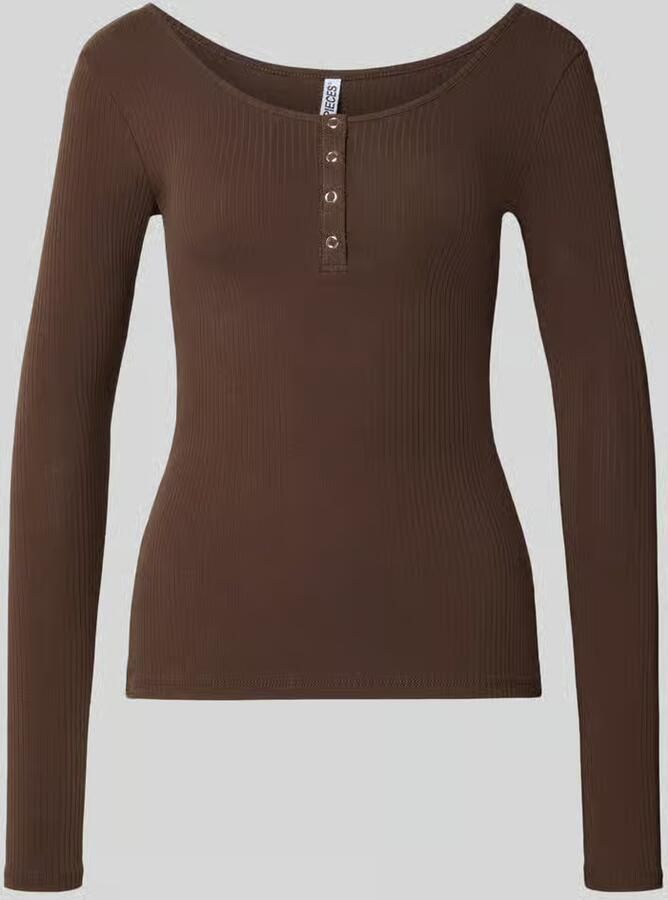 Pieces Slim fit shirt met lange mouwen van katoenmix model 'KITTE'