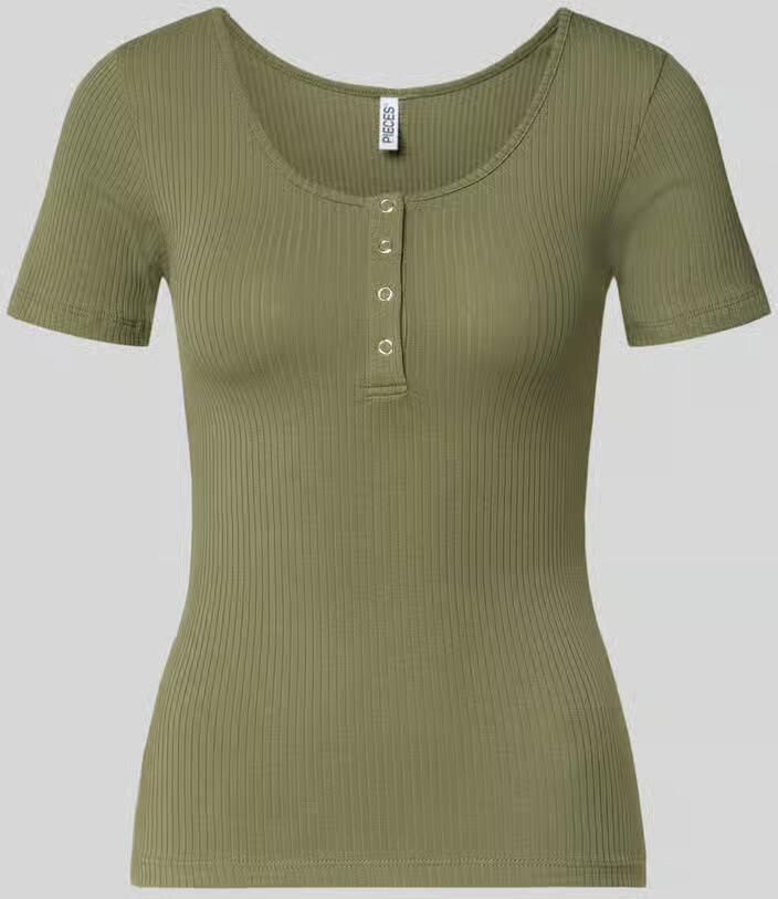 Pieces T-shirt met korte drukknoopsluiting model 'KITTE' - Foto 2
