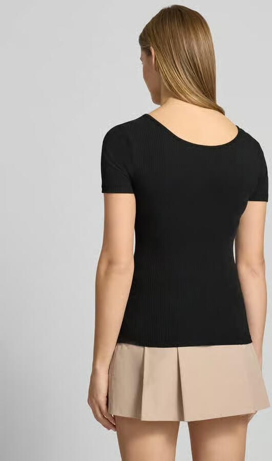 Pieces Slim fit T-shirt van katoenmix met kort drukknooppaneel model 'KITTE' - Foto 5