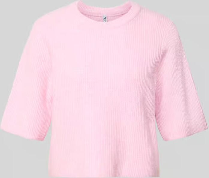 Pieces T-shirt in boxy fit van ribbreisel met wolgehalte model 'SILLY'