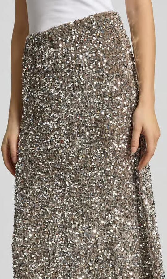 Pieces Uitlopende midirok met pailletten model 'SILVER SEQ' - Foto 2