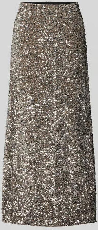 Pieces Uitlopende midirok met pailletten model 'SILVER SEQ'