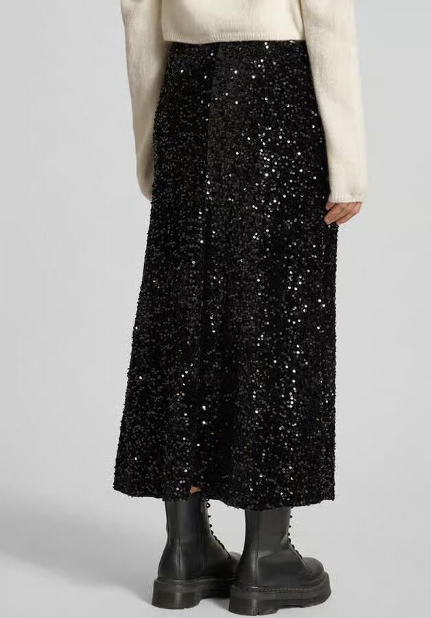 Pieces Uitlopende midirok met pailletten model 'SILVER SEQ' - Foto 2