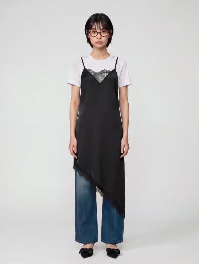 Pieces Vloeiende avondjurk met asymmetrische zoom model 'EVY' - Foto 3