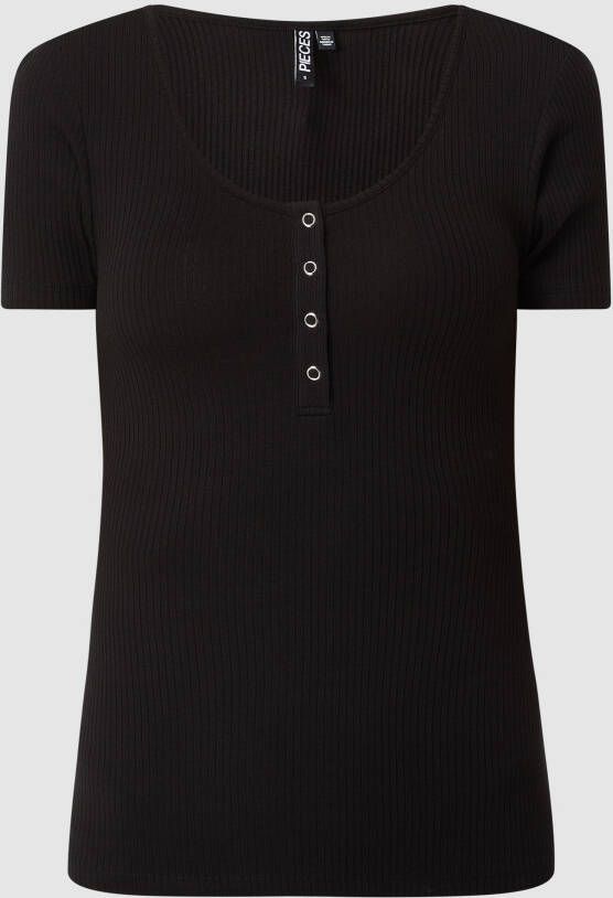 Pieces T-shirt met korte drukknoopsluiting model 'KITTE'
