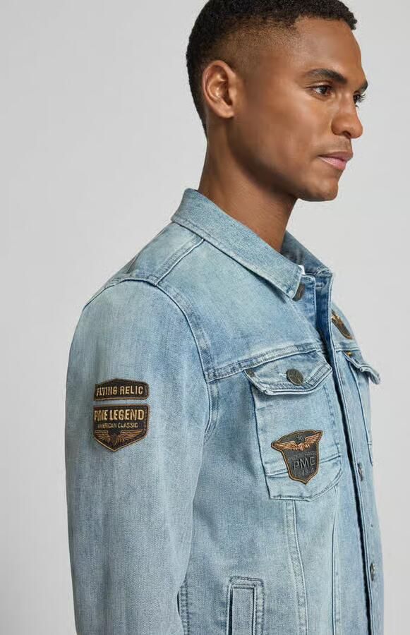 PME Legend Spijkerjack met labelpatches en borstzakken - Foto 2