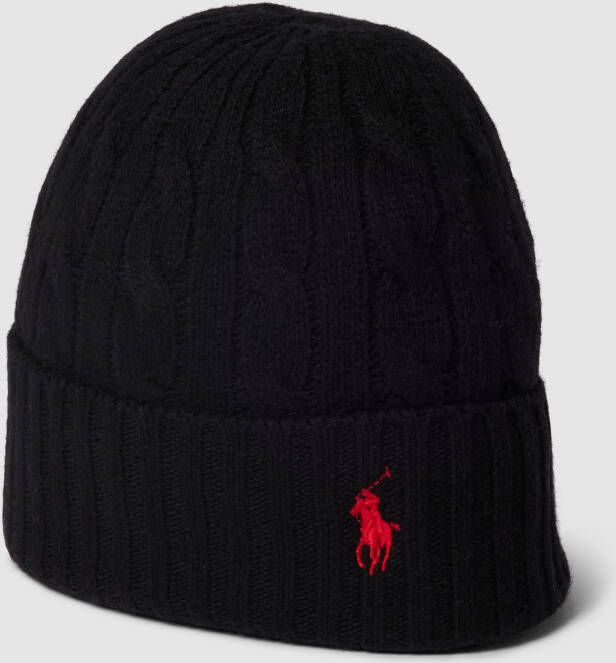 Ralph Lauren Klassieke Kabel Gebreide Merino Wol Hoed Black Heren