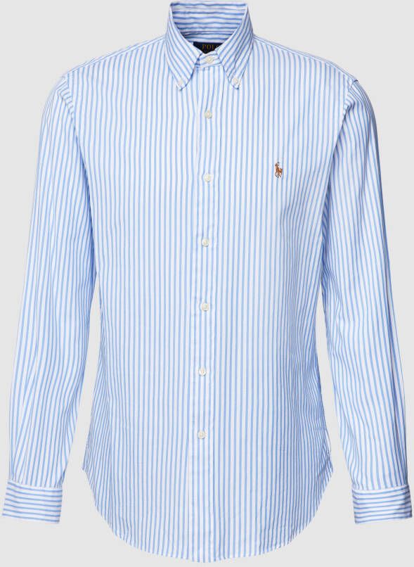 Ralph Lauren Slim Fit Button Down Gestreept Oxford Overhemd Blue Heren