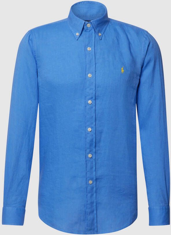Polo Ralph Lauren Mannen linnen Overhemd op maat gemaakte lange arm Blauw Heren