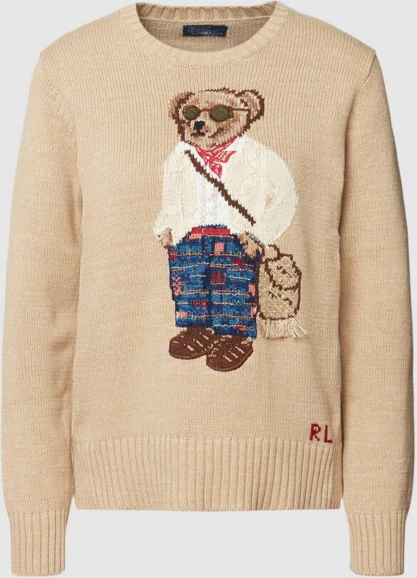 Polo Ralph Lauren Gebreide pullover met labelstitching model 'MADRAS BEAR'