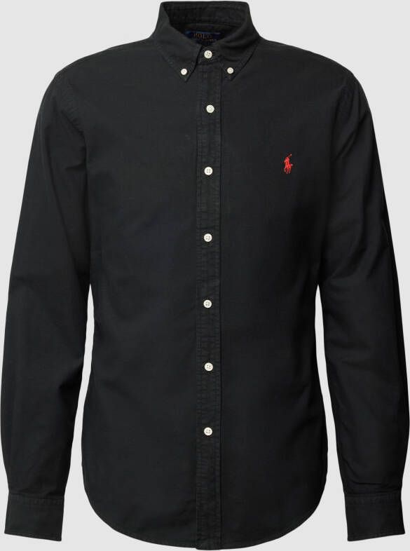 Ralph Lauren Zwarte Polo Shirt met Klassieke Kraag en Knoopsluiting Black Heren