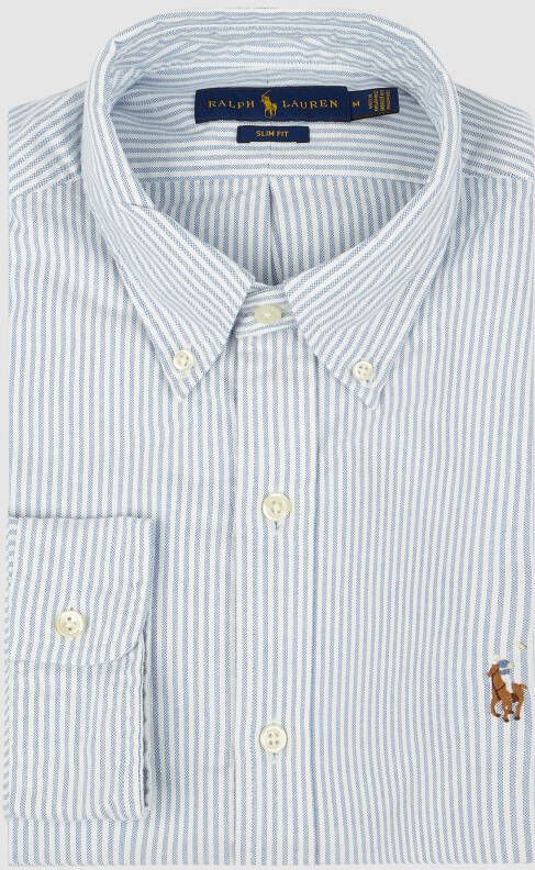 Ralph Lauren Slim Fit Blauw Wit Gestreept Oxford Overhemd voor Heren Blauw Heren