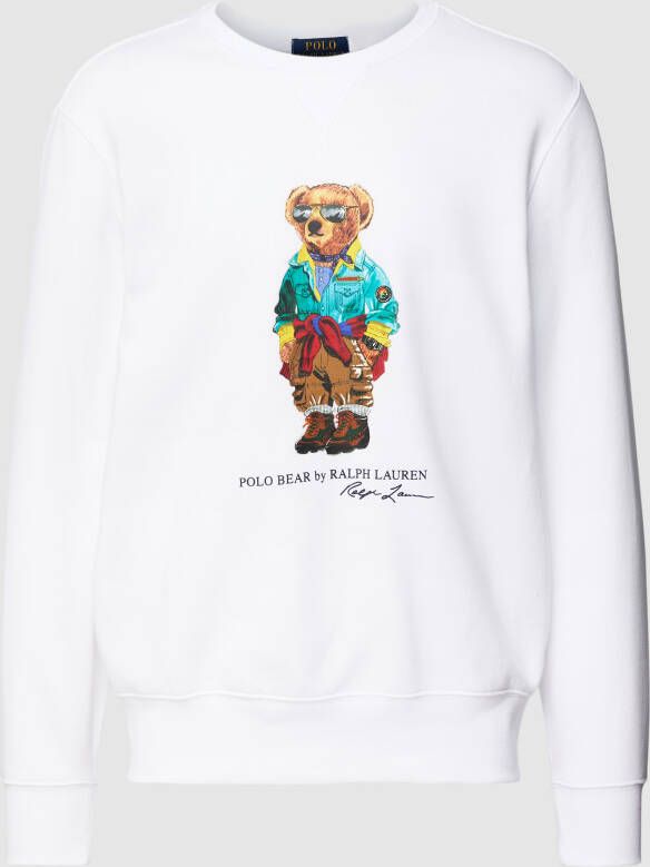 Polo Ralph Lauren Pluche Crew Neck Sweatshirt met Polo Bear Print White Heren