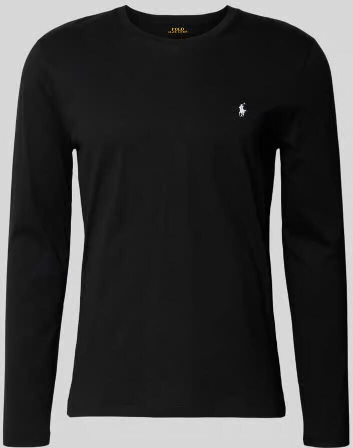Polo Ralph Lauren Zwarte Geborduurde T-shirt met lange mouwen van katoen Black Heren