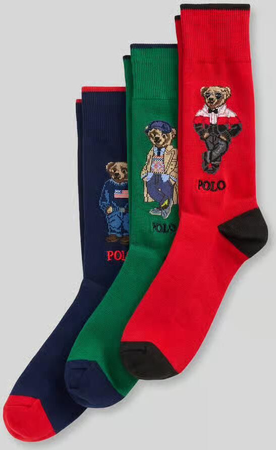 Polo Ralph Lauren Underwear Sokken met berenmotief in set van 3 van katoenmix
