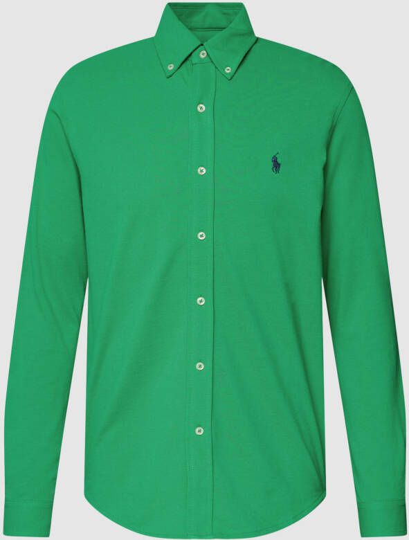 Polo Ralph Lauren casual overhemd slim fit groen effen katoen met logo