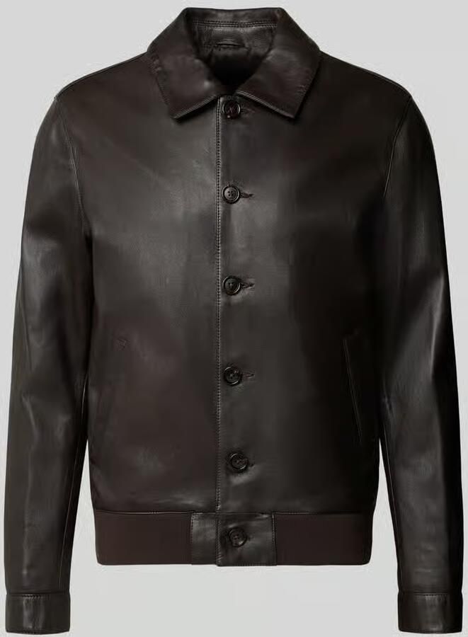 Profuomo Leren jack met knoopsluiting en steekzakken