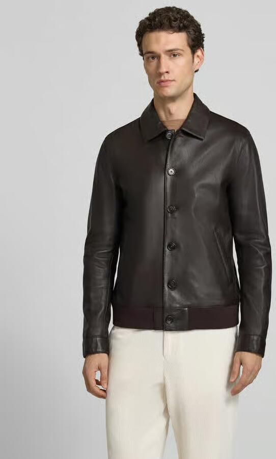Profuomo Leren jack met knoopsluiting en steekzakken - Foto 3