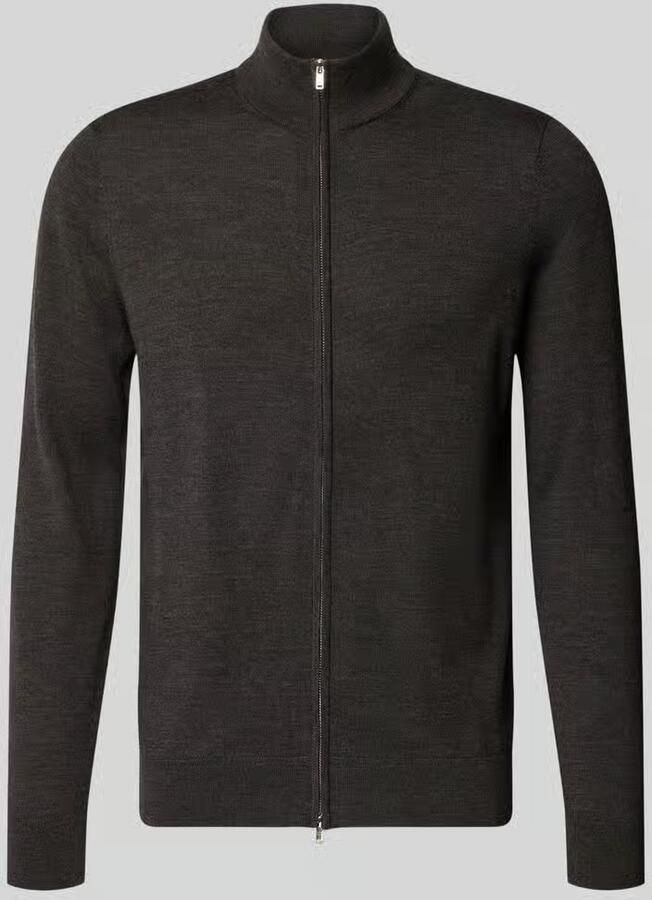 Profuomo Regular fit gebreid jack van puur katoen met opstaande kraag