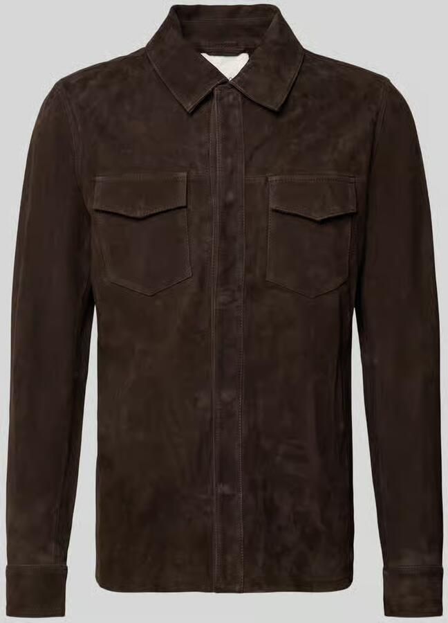 Profuomo regular fit overshirt van geitenleer - Foto 2