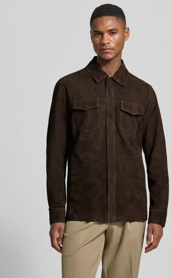 Profuomo regular fit overshirt van geitenleer - Foto 2