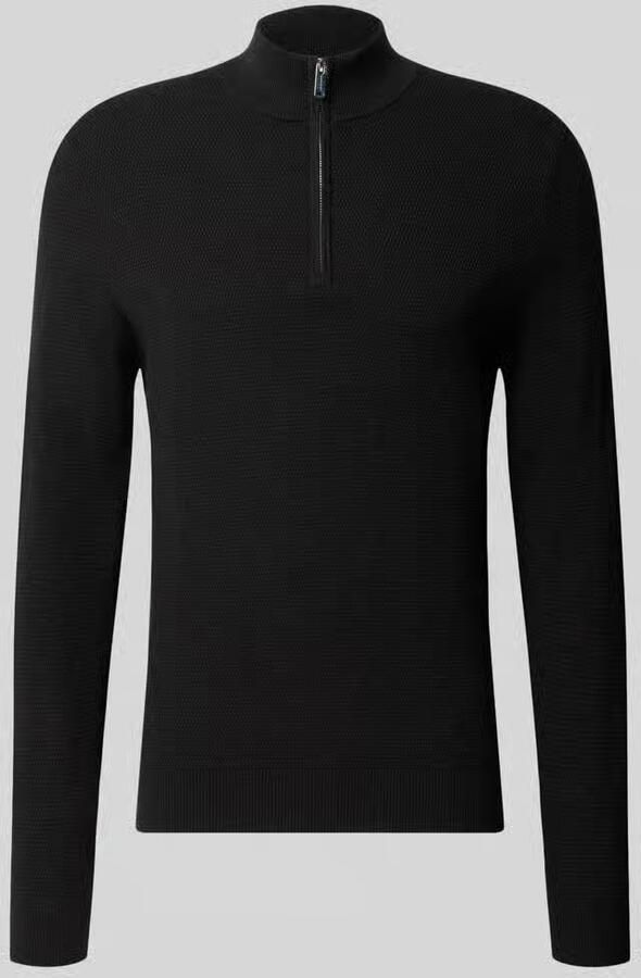 Profuomo Slim fit gebreide pullover van katoenmix met schipperskraag