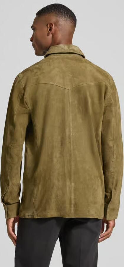 Profuomo Slim fit overhemdjack van echt geitenleer model 'Overshirt'