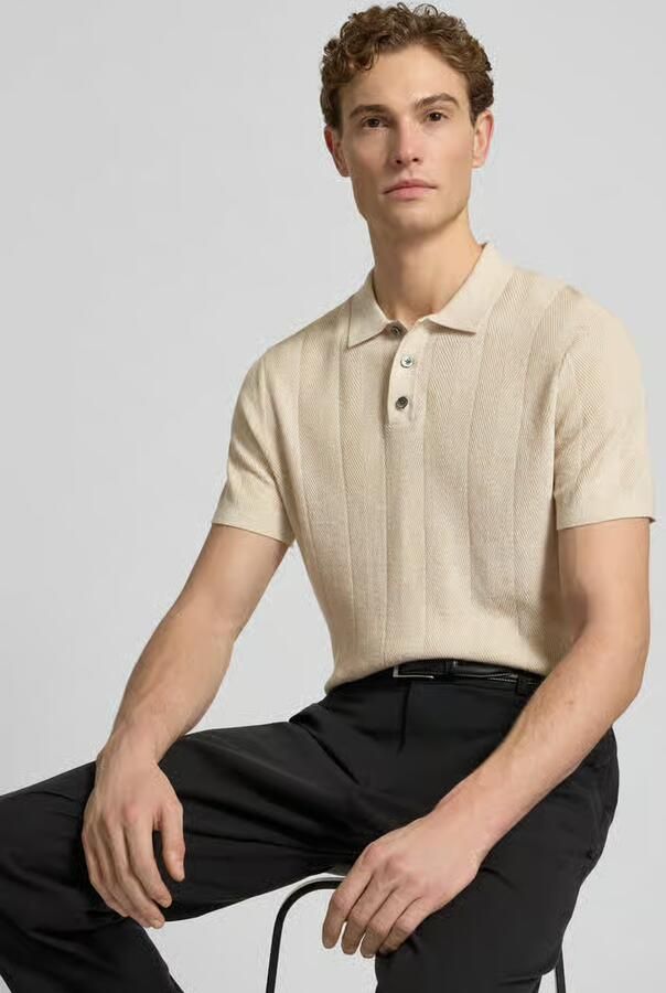 Profuomo regular polo met linnen fijn gebreid ecru - Foto 7