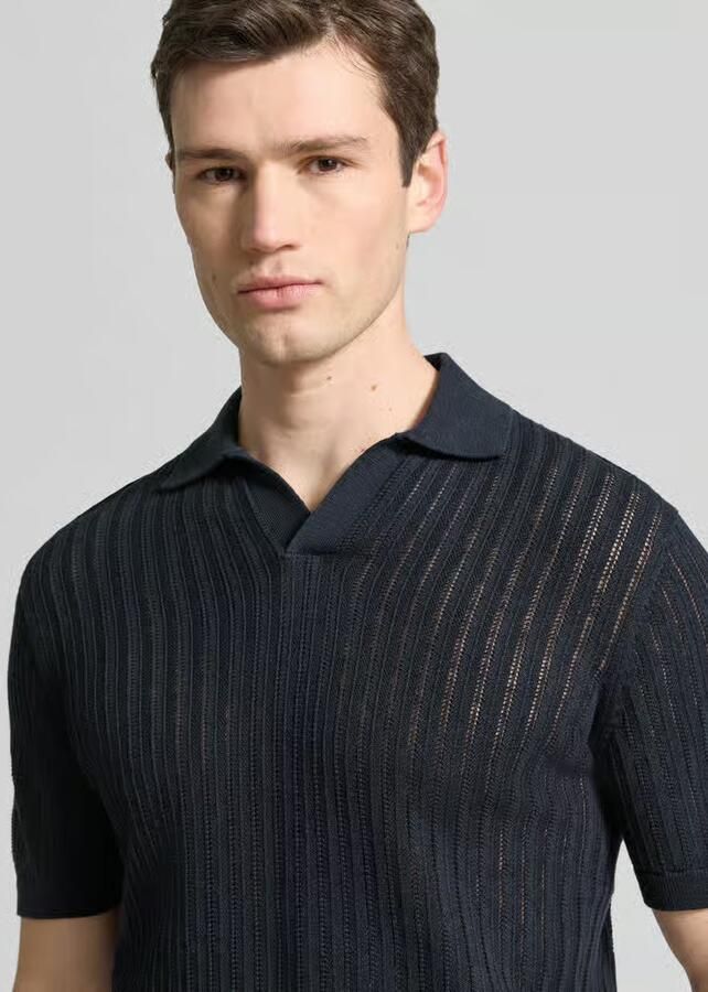 Profuomo slim fit poloshirt van mix van katoen en linnen