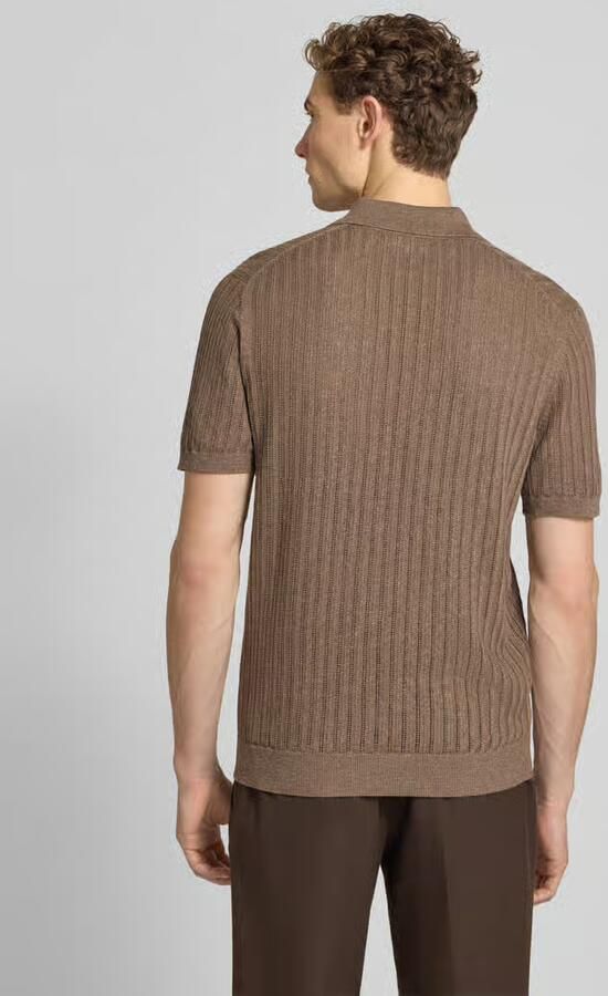 Profuomo slim fit poloshirt van mix van katoen en linnen