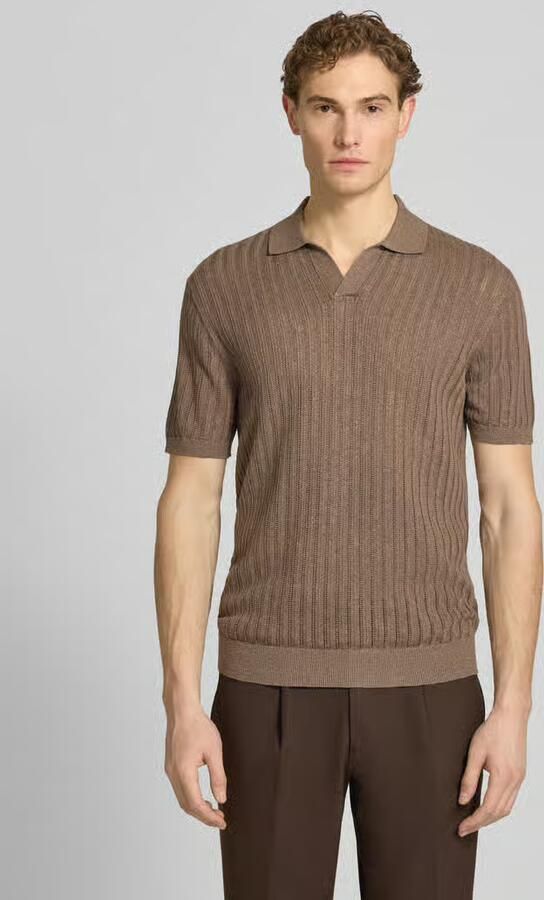 Profuomo slim fit poloshirt van mix van katoen en linnen - Foto 4