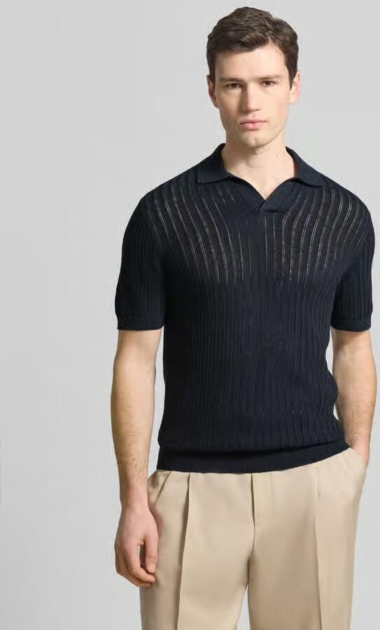 Profuomo slim fit poloshirt van mix van katoen en linnen - Foto 4