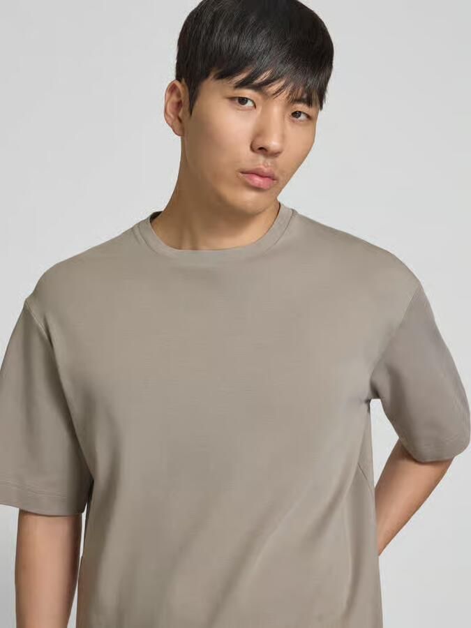 Profuomo T-shirt met logoprint en ronde hals