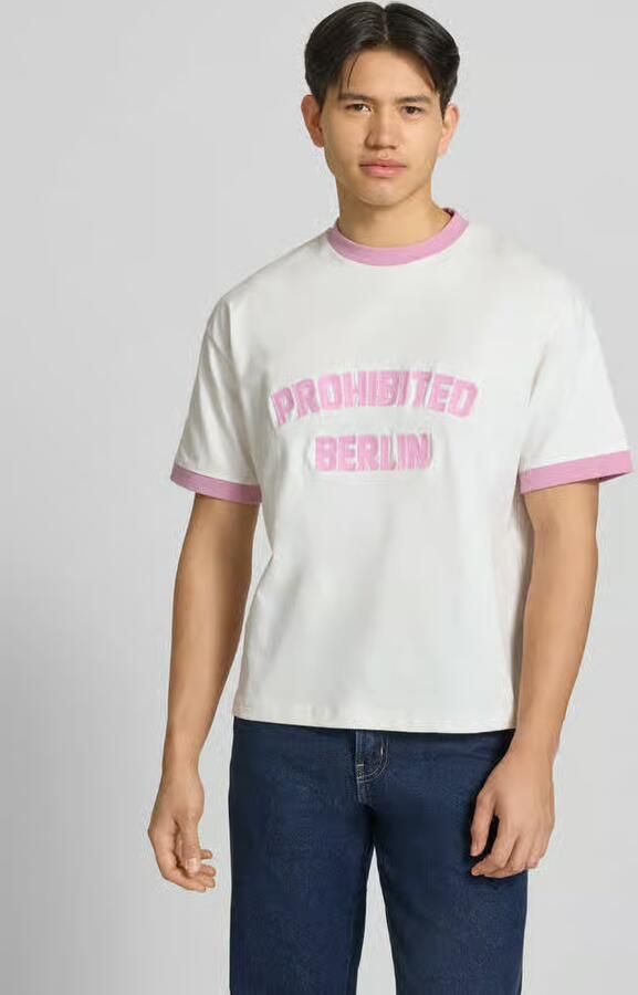 PROHIBITED T-shirt met labelstitching model 'Rush' - Foto 4