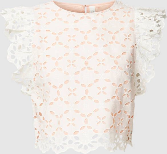 QS by s.Oliver Kort blouseshirt met broderie anglaise model 'Anglaise'