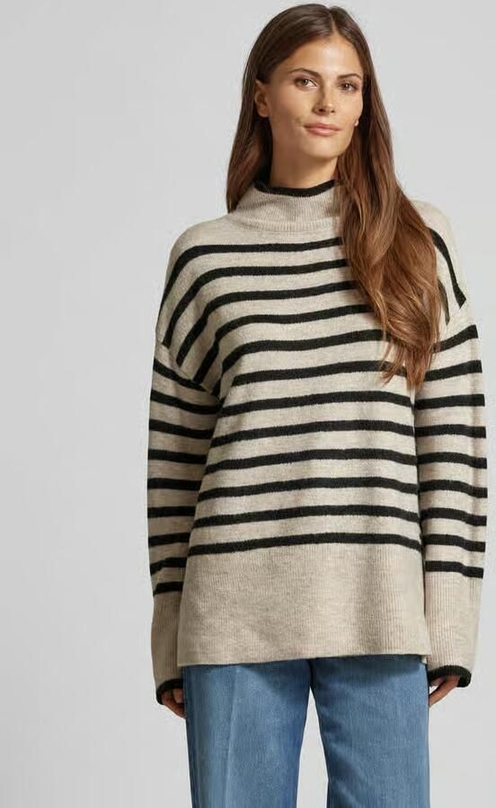 Q S by s.Oliver gestreepte coltrui beige zwart - Foto 2