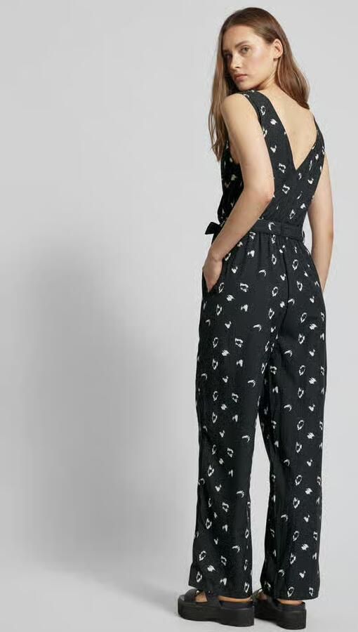 Q S by s.Oliver jumpsuit met all over print zwart ecru