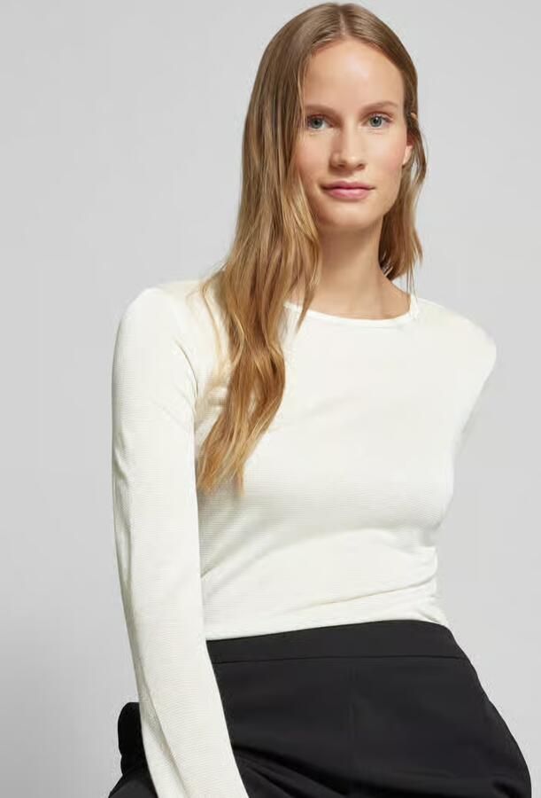 QS Shirt met lange mouwen van viscosemix met geschulpte zoom