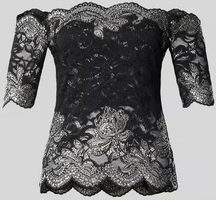 Rabanne T-shirt met carmenhals van kant