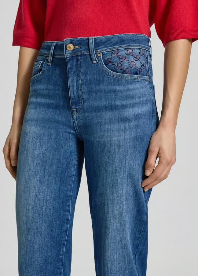 RAFFAELLO ROSSI Jeans met siersteentjes in verkorte pasvorm model 'KIRA 6 8'
